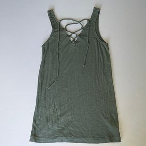 Aerie Real Soft Lace Up Ribbed Tank Top Army/Olive Green - Size Medium